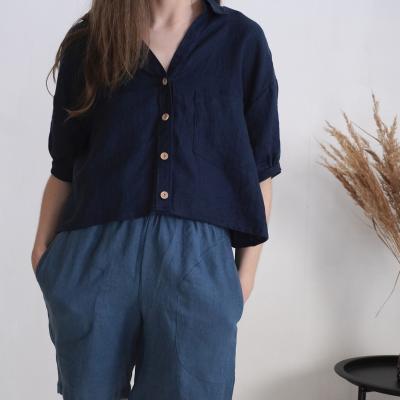 Crop linen jacket with buttons, short light jacket - JURUA