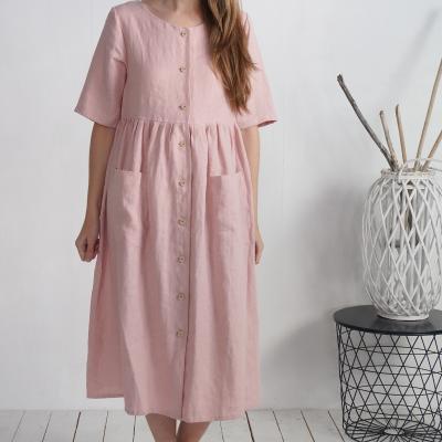Half sleeve linen dress with buttons, breastfeeding dress - TENNESSEE