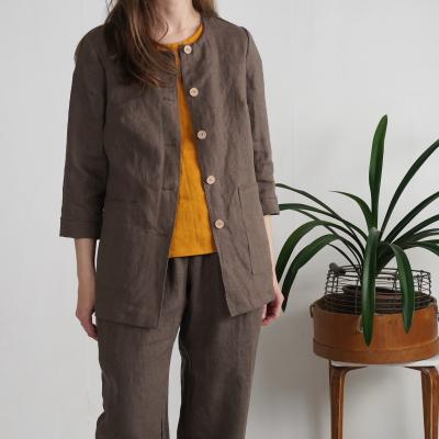 Linen cardigan with buttons, linen blazer - VOLTA