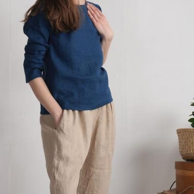 Linen long sleeved top, relaxed linen blouse - HAIHE