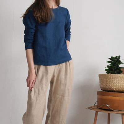 Linen long sleeved top, relaxed linen blouse - HAIHE