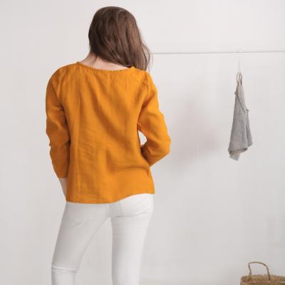 Leinenbluse mit langen Ärmeln, weiche Leinenbluse - HAIHE