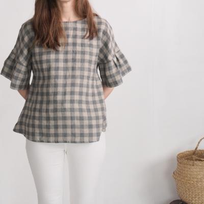 Weite Leinenbluse mit Rüschenärmeln, fließende Leinenbluse - EUPHRATES