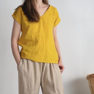 Linen simple v-neck top, soft linen top - LENA