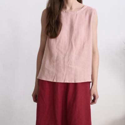 Ärmelloses Leinentop mit Rückenschlitz, sommerliches Leinentop - UELE
