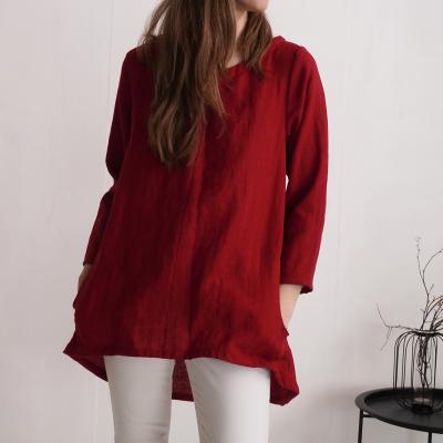 Leinentunika mit Taschen, langärmelige Leinenbluse - INDIGIRKA