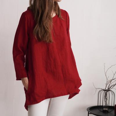 Leinentunika mit Taschen, langärmelige Leinenbluse - INDIGIRKA