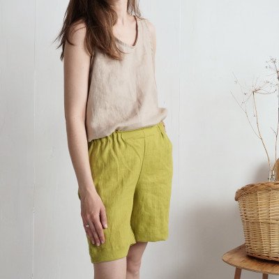 Women's summer shorts, natural linen shorts with pockets - NELSON