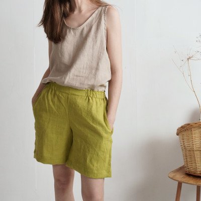 Women's summer shorts, natural linen shorts with pockets - NELSON