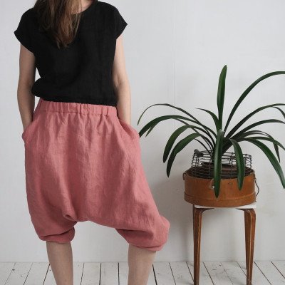 Drop crotch pants, boho linen pants - IRTYSH