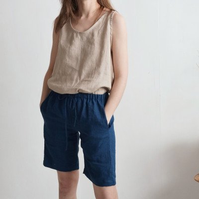 Women's summer shorts, natural linen shorts with pockets - ALDAN