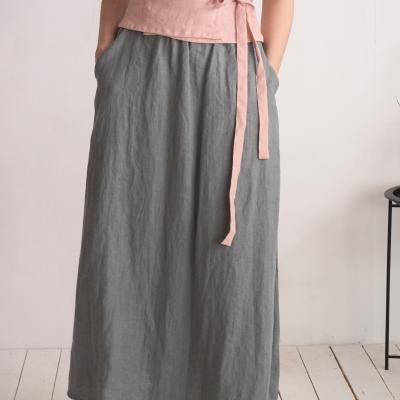 Linen maxi length skirt, pocket long skirt - HEILONG
