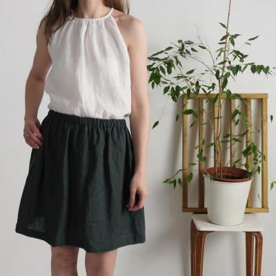 Washed linen skirt with pockets, soft short linen skirt - MARANON
