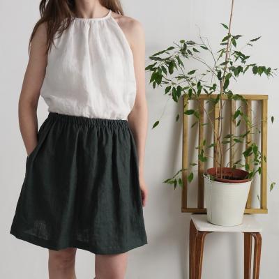 Washed linen skirt with pockets, soft short linen skirt - MARANON