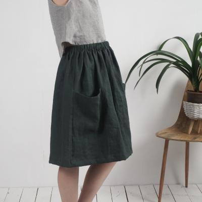 Midi knee-length linen skirt, skirt with side pockets - SALWEN