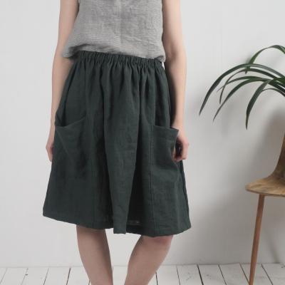 Midi knee-length linen skirt, skirt with side pockets - SALWEN