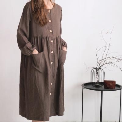 Long sleeve linen dress with buttons - GEORGINA