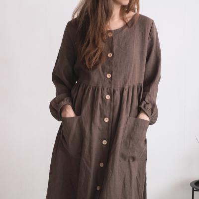 Long sleeve linen dress with buttons - GEORGINA