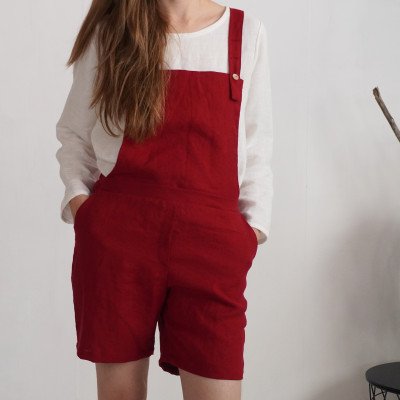Linen short romper, linen short overalls - JAMES