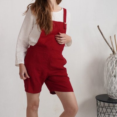 Linen short romper, linen short overalls - JAMES