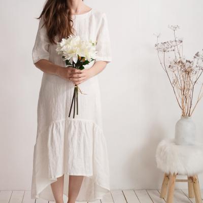Barn linen wedding dress, back v-neck wedding dress - CONGO
