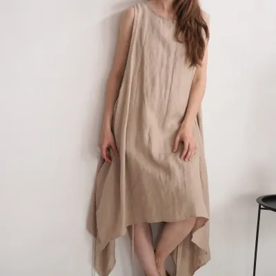 Leinen-Strandüberwurf, Leinen-Poncho-Strandkleid - ORANGE