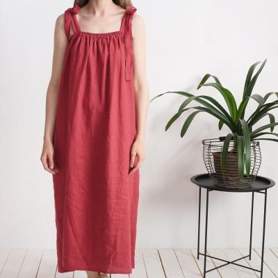 Maxi linen sundress, wide strap slip dress - GAMBIA