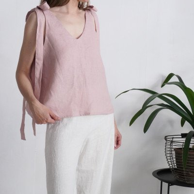 Linen long strap top, linen summer top - NEN