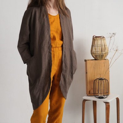 Linen cardigan jacket, oversized boho jacket - SELENGA