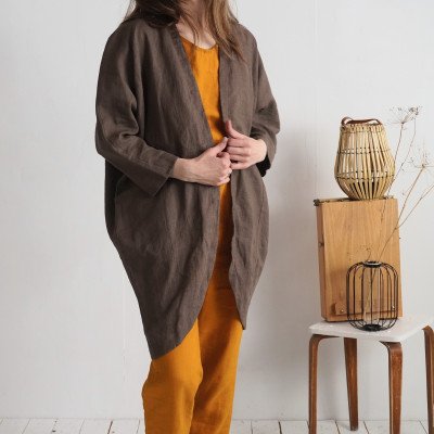 Linen cardigan jacket, oversized boho jacket - SELENGA