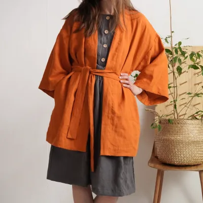 Linen kimono jacket, natural linen kimono - KOSI