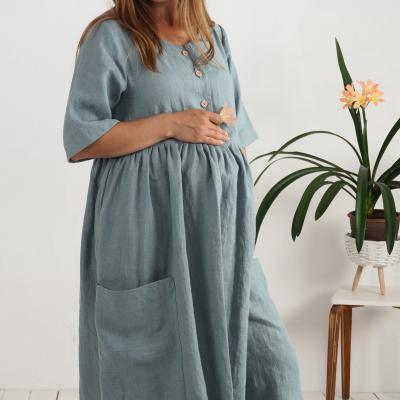 Boho linen nursing dress, maxi pregnancy dress - NARMADA