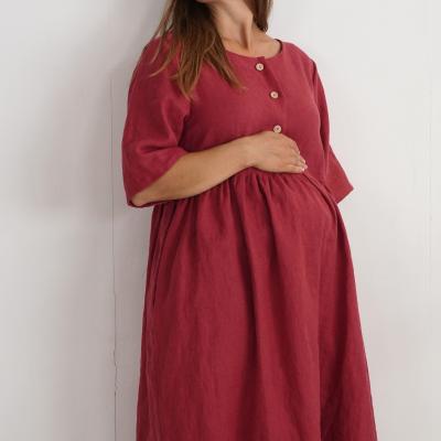 Linen breastfeeding dress, linen loose maternity dress - OTTAWA