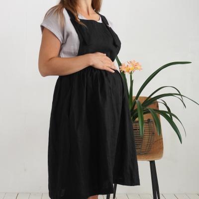 Linen maternity pinafore dress, linen pregnancy apron dress - LOMAMI
