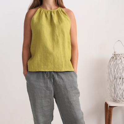 Summer pregnancy top, linen halter neck top - LUNI