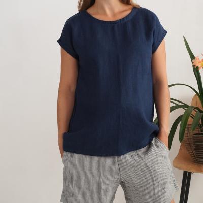 Linen split back pregnancy blouse, washed linen maternity top - NENE