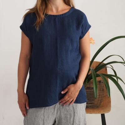 Linen split back pregnancy blouse, washed linen maternity top - NENE
