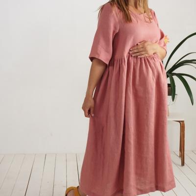 Maxi pregnancy dress, boho linen pregnancy dress - COLORADO