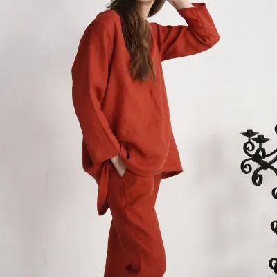 Autumn linen outfit, linen Blouse and Pants