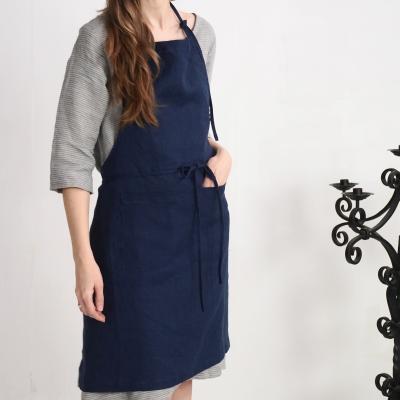 Unisex full linen apron with pockets, linen soft kitchen apron