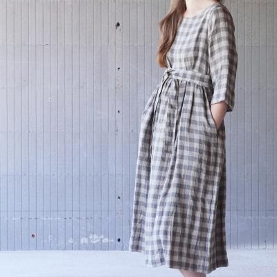 Boho linen maxi dress with pockets and belt - NEMUNAS 