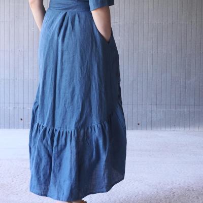 Linen maxi boho dress with longer back and belt - NERIS
