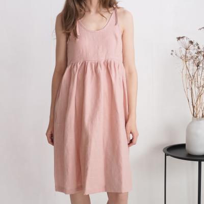 Linen starp ruffle dress, empire waist linen dress - ARAGUAIA