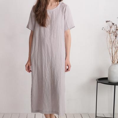 Minimal linen tunic dress with side slits and pockets - PUTUMAYO
