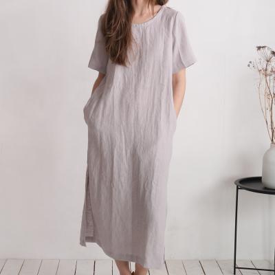Minimal linen tunic dress with side slits and pockets - PUTUMAYO
