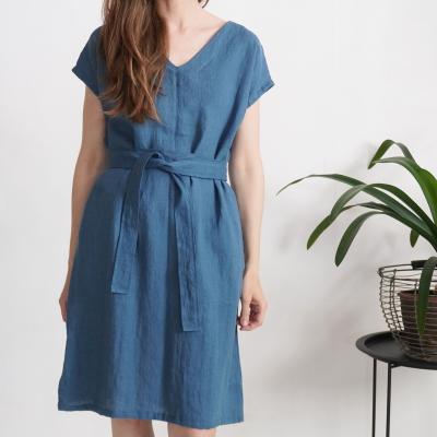Natural v-neck dress, loose linen dress - DARLING